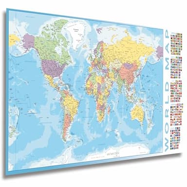 Politische Weltkarte Poster mit Fahnen XL Karte mit Länder-Flaggen; Landkarte 100 x 44 cm; Hochwertiger Premium Druck 170 g Papier (Detailiert)