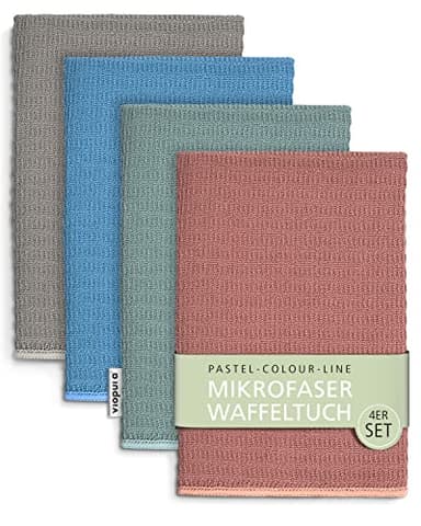viopura Hochglanz Fensterputztuch mit Waffelstruktur 4er Set - 39 x 39 cm - Pastellfarben - Profi Mikrofasertuch für Küche, Bad, Fenster - Mikrofasertücher mit maximaler Flüssigkeitsaufnahme
