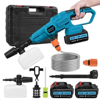 wowspeed Akku Hochdruckreiniger Mobiler Hochdruckreiniger mit 2 Akku 3000mAh, 120 Bar, 3 Einstellstufen, 6 in 1 Düse und Verstellbaren Winkeln Tragbarer