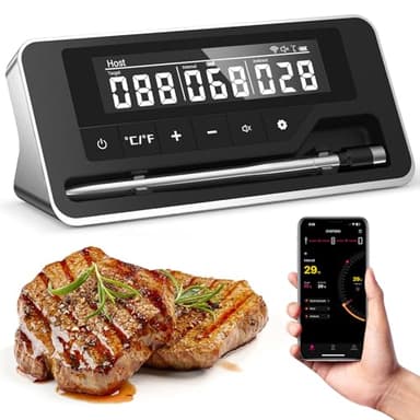 Pakinui Fleischthermometer Kabellos,Bluetooth Grillthermometer mit App, IP67 Wasserdicht Bratenthermometer Kabellos, Meat Grill Thermometer für Backofen Grill Smoker Rotisserie Airfryer