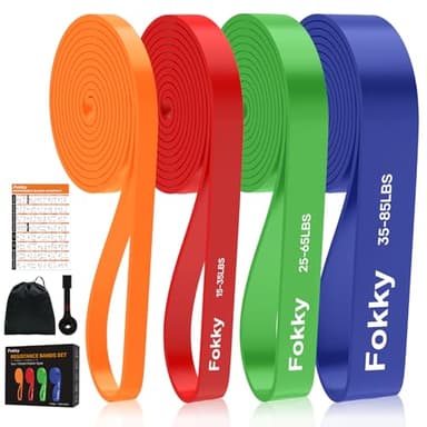 Resistance Bands Widerstandsbänder Set, 4 Stufen Fitnessbänder mit Türanker/Übungsposter/Tragetasche, Klimmzug Bänder für Stretching, Krafttraining, Crossfit, Muskelaufbau, Heimtraining, Klimmzughilfe