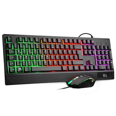 Rii Gaming Tastatur und Maus Set, Maus und Tastatur, RGB Hintergrundbeleuchtung QWERTZ (DE-Layout), Regenbogen Farben Beleuchtete USB Wasserdicht Tastatur und Maus mit 3200 für Pro PC Gamer