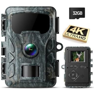 VOOPEAK Wildkamera 4K 48MP mit 32GB SD Karte, Wildkamera mit Bewegungsmelder Nachtsicht Aktiviert 120° Überwachungswinkel, Wildtierkamera IR 0.1s Schnelle Trigger IP66 Wasserdicht und 2,0" Bildschirm