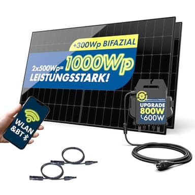SPAUN Balkonkraftwerk 1000W p | 800W Komplettset mit bis zu 1300Wp bifazialer PV-Leistung und 10m Anschlusskabel zum Einstecken in die Steckdose - Wifi Fernüberwachung, Mini-PV-Anlage, N-TOPCon