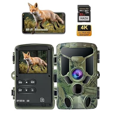 HAZA 4K WLAN Wildkamera mit App 64MP HD Wildtierkamera mit 940nm Nachtsicht Bewegungsmelder WiFi Jagdkamera mit SD Karte,120°Weitwinkel,0.1s Trigger,IP66 für Wildüberwachung/Deer Scouting (4K)