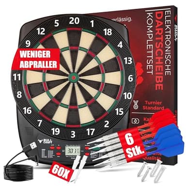 BULL CRAFT Dartscheibe Elektronisch – [ DER TURNIERSTANDARD ] – Profi E Dartscheibe Deutsch - Komplettset inkl. Dartpfeile, Elektronische Dartscheibe - Kabellos Nutzbar - Softdartscheibe