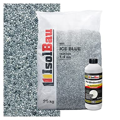 Isolbau Steinteppich Aussen Komplettset Marmorkies 25kg + Bindemittel bis 2,5m² Ice Blue 1/4mm Epoxidharz Terassenboden Natursteinboden Marmorkies Bodenbelag Steinboden, Marmorstein, Innen Außen