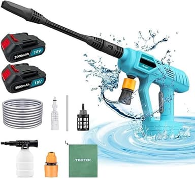 Akku-Hochdruckreiniger, Ersetzen für Makita 18V Akku BL180, mit 2 x 3000mAh Akku und Ladegerät, Sechs Zubehör，zum Waschen Garden Flächenreiniger Sauber