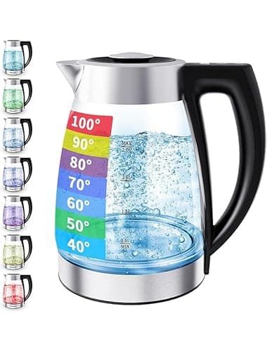 Glas Wasserkocher 2L 2200W Temperatureinstellung Temperaturwahl 40°C-100°C Farbwechsel LED Glaswasserkocher mit Warmhaltefunktion Hopzty