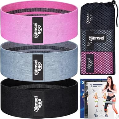 SENSEI® Fitnessbänder Set – 3 Elastic Stoff Trainingsbänder – rutschfest Resistance Bands für Po, Beine, Pilates & Krafttraining