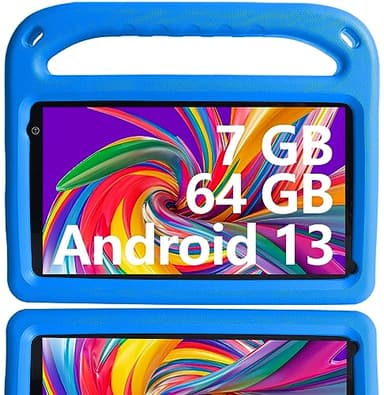 GOODTEL 7 Zoll Android Tablet ｜Android System mit 7 GB + 64 GB Speicher｜Bluetooth｜WiFi｜GPS｜Doppelkamera｜Lernspiele und Spiele für Eltern｜Eva-Spritzwasserschutzhülle (BLU)