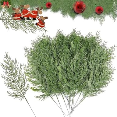 RXKFIGX 50 Stück Künstliche Tannenzweige Weihnachten Kiefernzweige Grüne Künstliche Pflanzen Tannennadeln Künstliche Kiefer Zweige für DIY Girlande Kranz Weihnachten Verschönerung Hausgartendekoration