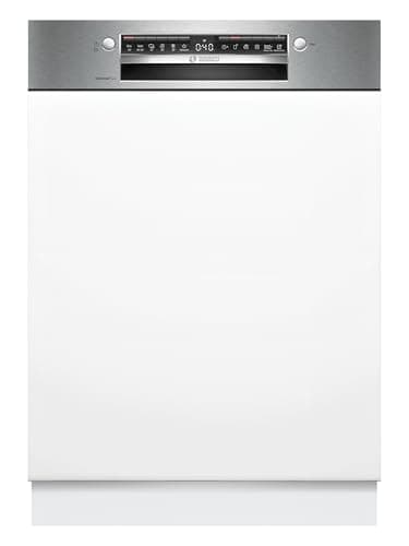 Bosch SMI4ETS08E, Serie 4, Smarter Geschirrspüler Teilintegriert 60 cm, Besteckkorb, Spülmaschine mit Programmassistent, sehr Leise, Oberkorb höhenverstellbar, Automatische Türöffnung, Edelstahl