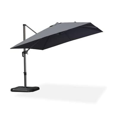 PURPLE LEAF Sonnenschirm 300 x 300 cm Groß Ampelschirm mit Kurbel 360-Grad Drehbar mit Fußpedal und Kreuzsockel für Terrasse, Balkon Sonnenschutz, Grau