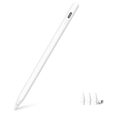 Stift für iPad (2018-2025) - Kompatibel mit iPad Pro 12.9" (M4/M3/M2), Air 7/6/5/4/3, i-Pad 11 A16-6 Gen und Mini 5/6/7-2X Schnellladung, Neigungssensitivität und Palm-Rejection-Technologie, Weiß