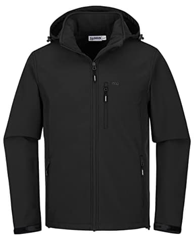 33,000ft Softshelljacke für Herren Wasserdicht Winterjacke Winddicht Warme Fleece Gefüttert Windbreaker Funktionsjacke Outdoorjacke für Wandern Fahrrad Camping Dunkles Schwarz 4XL
