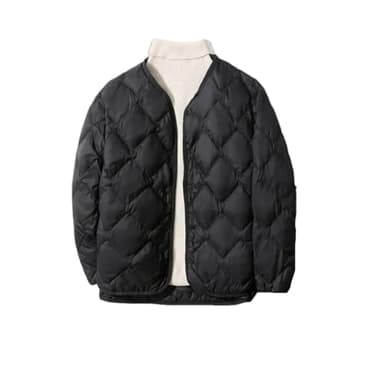 Ultraleichte Daunenjacke für Damen, Kragenlos, V-Ausschnitt, Rhombus-genäht, schmale kurze Jacke, Schwarz , M