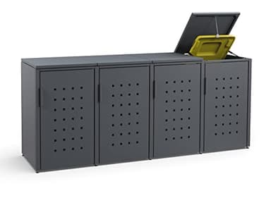 MEISTERBOX – 4er Mülltonnenbox Mülltonnenverkleidung mit Klappdach - 240L - Korpus, Dach & Pfosten Anthrazit