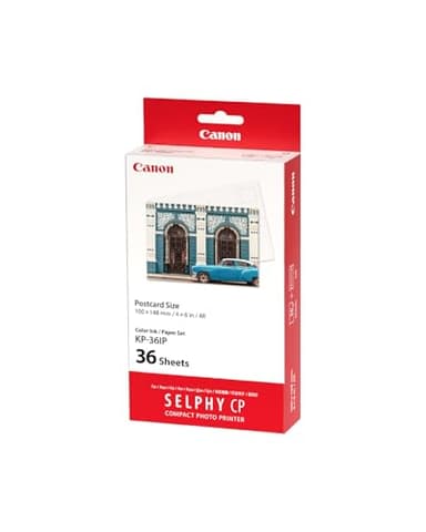 Canon KP-36IP Original Farbband/Papierset Postkartengröße 10x15cm für SELPHY CP-Drucker (36 Blatt, Fotos in Laborqualität, bis zu 100 Jahre farbstabil, wasserabweisend, kratzfest, Fingerabdruckschutz)