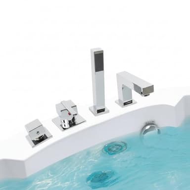 Melko Handbrausen Armatur Set für Badewannen, Chrom, inkl. Montagematerial - stilvolle, zeitlose und moderne Gestaltung (eckig, 4 Loch)