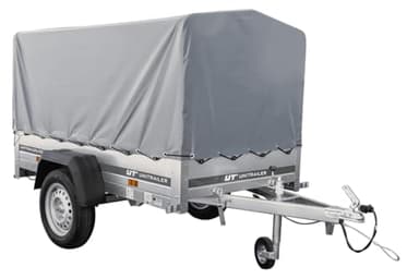 UNITRAILER PKW Anhänger Garden Trailer 200 Kipp, 200x106 cm, Auto Anhänger mit kippbare Deichsel, Hochplane und Stützrad, Anhänger Aufbau aus verzinktem Stahl – Auto Anhänger 750 kg