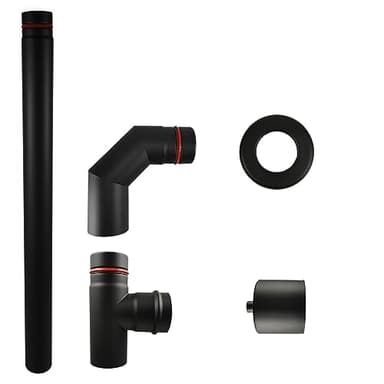 Pelletofen Anschluss Set 80 mm – Komplettset mit Abgasrohr 1000 mm, T-Stück, 90° Bogen, Deckel & Rosette – 1,2 mm Stahl – einfache Montage – Rauchrohr für Pelletofen