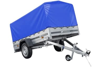 UNITRAILER Auto Anhänger 230x125 Garden Trailer 230 Kipp 750 kg mit Stützrad, Blauer Hochplane und Hochspriegel
