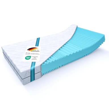 MSS e.K. Wendematratze Aqua Deluxe H5/H6 | RG40 | Höhe ca. 16 cm (Kernhöhe 14 cm) | 90 x 200 cm | 2 Liegehärten sehr hart/extrem hart | 7 Liegezonen | Komfortschaum | hochwertiger Microfaserbezug