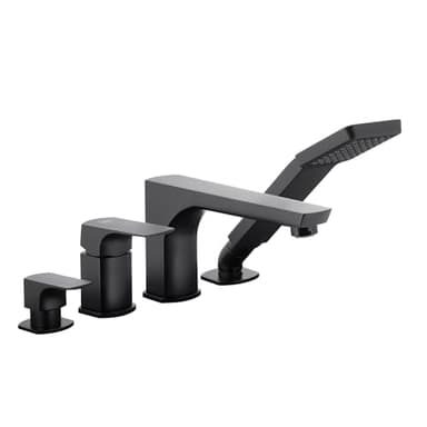 4-Loch Wannenrandarmatur Badewannenarmatur - Mischbatterie für die Badewanne - Badewannen Wasserhahn für die Wannenrandmontage - Modell: Mokka - Schwarz