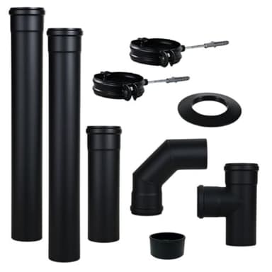 Rauchabzugsset San Marco für Pelletofen, erhöhte Sicherheit, modern, Durchmesser 80 mm, schwarz lackierter Stahl