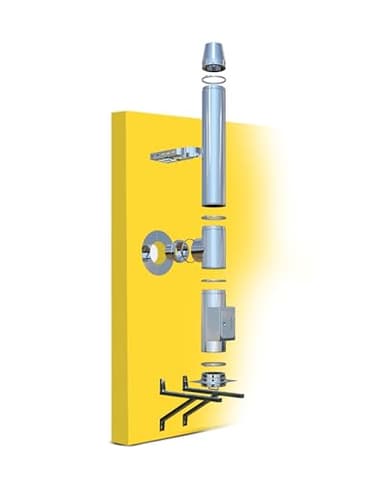 Oskar Edelstahlschornstein Ø 150mm Komplettbausatz | 25mm Isolierung | 0,5mm Materialstärke | 50mm Wandabstand | Innovative Verbindungstechnik | Einfache Montage | Robust und langlebig | Länge 2,2m