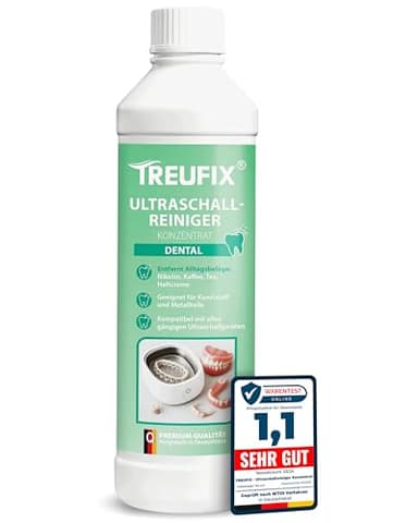 Treufix Ultraschallreiniger Konzentrat Dental 750ml für Zahnersatz, Prothesen, Gebisse, Spangen, Schienen uvm | Effektive Reinigung für Dentalprodukte materialschonend & effektiv – Made in DE