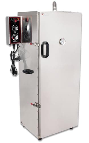 Beeketal 'BDSH-S03L' elektrischer Edelstahl Räucherofen mit Wärmedämmung, 8 Böden und Thermostat (30-135°C), Profi Räucherschrank komplett aus Edelstahl mit Fettauffangschale und Gewürzschublade