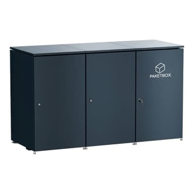 Metzler Mülltonnenbox 2er mit XXL Paketbox | Extra großes Volumen | Für 2 Mülltonnen bis 240 L | Aus Aluminium | Höhenverstellbare Füße | Anthrazit RAL 7016