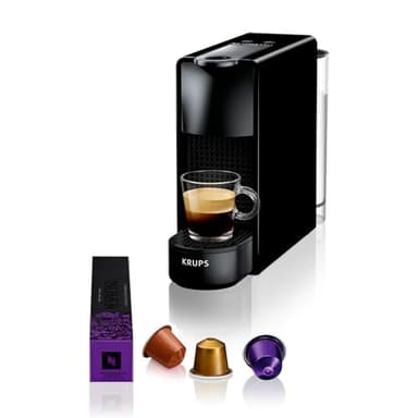 Nespresso Krups Essenza Mini Kaffeekapselmaschine, 7 Kapseln, 19 bar, Energiesparmodus, 1260 Watt, 0,6 l Wassertankvolumen, sehr kleines Gehäuse, schwarz, Energieklasse A, XN1108