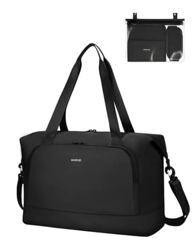 ECOHUB Faltbare Reisetasche Handgepäck, Untersitz Handgepäck Tasche für Flugzeug, Recyceltes PET Weekender Damen Mit Abnehmbar Nass-Tasche, 30L Easyjet handgepäck 45x36x20(Schwarz)