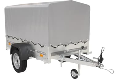 UNITRAILER Garden Trailer 201 Kipp – Anhänger Leichte mit Kippdeichsel, PKW Anhänger mit Stützrad und Hochplane mit Hochspriegel, Auto Anhänger, zul. Gesamtgewicht bis 750 kg