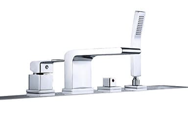 Bernstein Wannenrandarmatur 6080 – 4-Loch-Badewannenarmatur chrom, Wasserfall-Design, Einhebelmischer, massive Messing-Ausführung, Fliesenrandmontage, Handbrause mit Anti-Kalk-Noppen, 1,5 m Schlauch