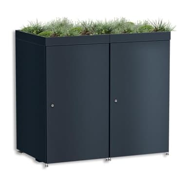Metzler Mülltonnenbox 2er 240L in Anthrazit mit Pflanzdach | Für 2 Tonnen aus Aluminium rostfrei & abschließbar | Mülltonnenverkleidung außen mit höhenverstellbare Füße | Müllbox für Garten
