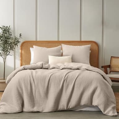 Dreamzie Musselin Bettwäsche 155x220 cm aus 100% Baumwolle – Bettwäsche Set mit 1 Bettbezug und 2 Kissenbezügen 80x80 cm – Oeko-Tex Bettwäsche mit Reißverschluss – Taupe