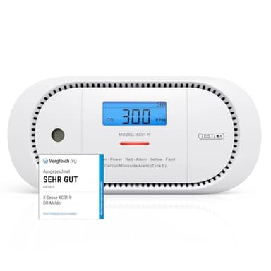 X-Sense Kohlenmonoxid Melder, TÜV-Zertifiziert, mit digitalem LCD-Display, CO Melder mit austauschbarer 5-Jahres-Batterie und Spitzenwertspeicher, XC01-R