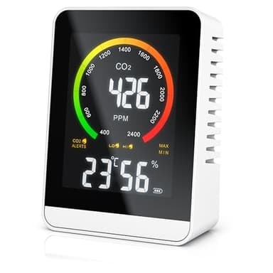 Brandson - CO2 Melder Messgerät mit Akku - Luftqualitätsprüfer - Kohlenstoffdioxid Sensor Messung PPM - Co2 Anzeige - Raumluft Lüftungsampfehlung - Temperatur Uhrzeit Luftfeuchtigkeit
