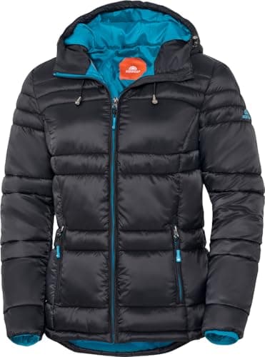 NORDCAP Steppjacke Damen, leichte Übergangsjacke, warm mit Kapuze, 100% Wattierung, ideal für den Frühling, Schwarz, Gr. 40