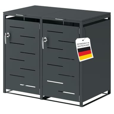 STEELSØN Diorus Mülltonnenbox 2er bis 240L abschließbar – Hochwertige Mülltonnenverkleidung für 2 Tonnen – Müllbox Stahl – Müllcontainer Anthrazit - Mülltonnen Box wetterfest – Gerätebox mit Schloss