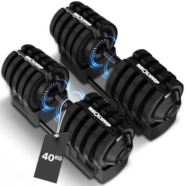 NEOLYMP 2er Set Kurzhantel verstellbar (2-40 kg mit 16 Gewichtsstufen) platzsparendes Dumbbell Set - Hanteln Set verstellbar für Männer & Frauen - Gewichte Kurzhanteln