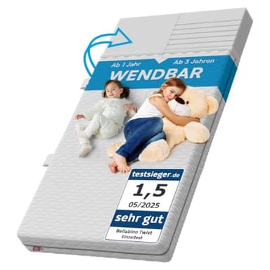 Bellabino Twist Kindermatratze 120x200 cm – Matratze Kinderbett Härtegrad H1/H2 – Hochwertige 7 Zonen Kaltschaummatratze – Jugendmatratze 15 cm hoch – mit waschbarem Bezug, allergikerfreundlich