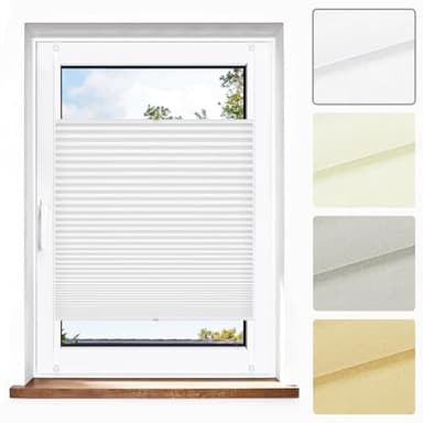 Jalousiescout Plissee Klemmfix ohne Bohren—Jalousie 107.5x90cm weiß Sichtschutz Fenster Sonnenschutz, Lichtdurchlässig Rollo für Fenster & Tür, Hochwertiges Polyester Pure Plissee