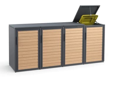 MEISTERBOX Forst - 4er Mülltonnenbox - Mülltonnenverkleidung mit Klappdach - Mülleimerunterstand 240L - Holzelemente