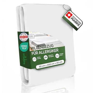 Welldora ǀ Premium Milbenbezug Matratzen 90x200x20 ǀ Fachärztlich getesteter Allergiker Matratzenschoner ǀ Anti Milben Bettwanzen Encasing mit Reissverschluss ǀ Allergiker Bettwäsche