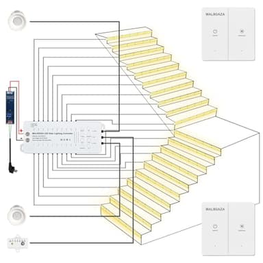 Intelligente LED Treppenbeleuchtung 20 Stufen Kaltweiß 6000K – Automatische Smart Stair Lighting mit PIR Bewegungssensor, Lichtsensor & Funksteuerung, Innen Treppenlicht Komplettset